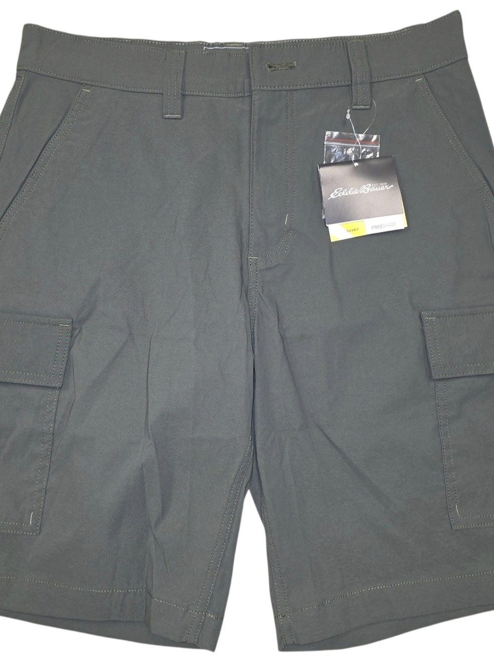 Eddie Bauer Travex Mens Cargo Shorts 32 Olive Nylon Spandex Zip Pockets